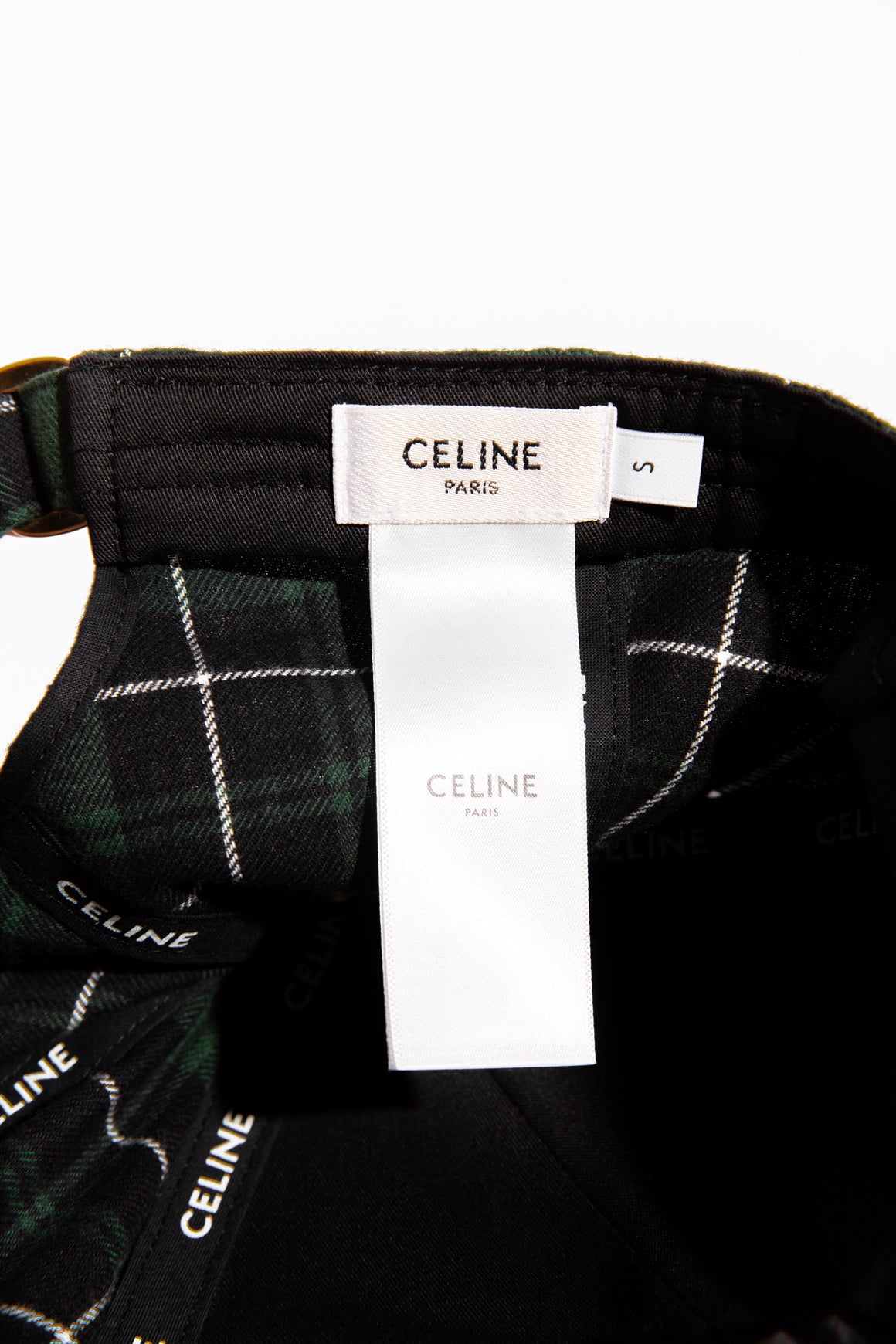 CELINE Green Plaid Triomphe Baseball Cap