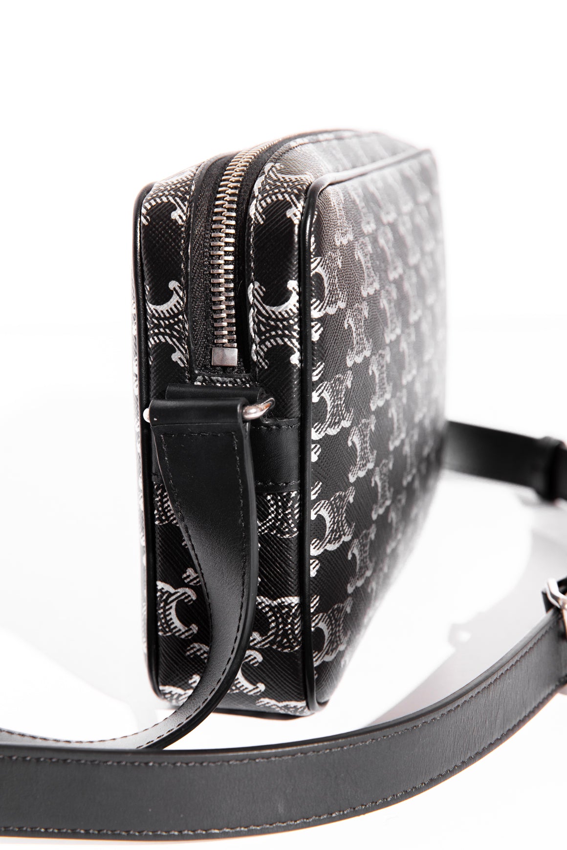 CELINE Black & Silver Monogram Horizontal Messenger Bag