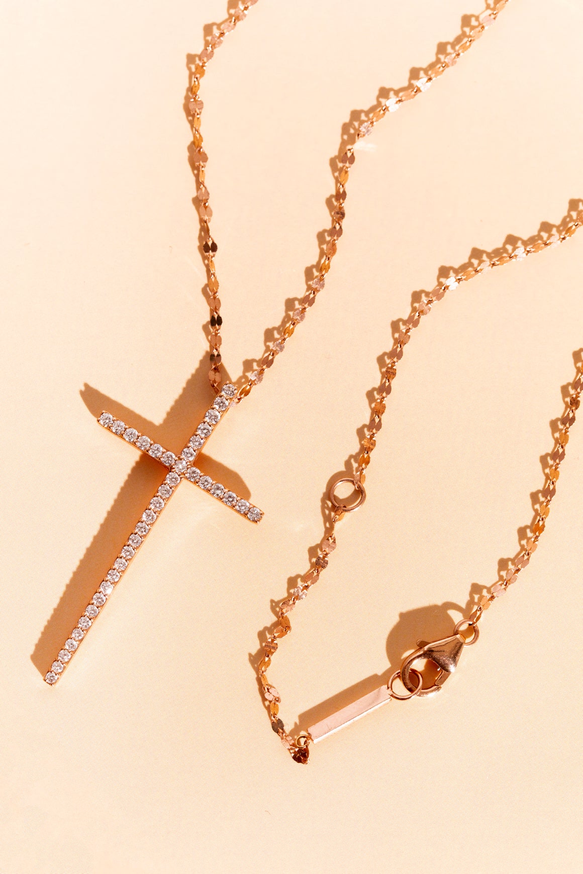 LANA 14K Rose Gold Petite "Blake" Chain w/ Cross Pendant