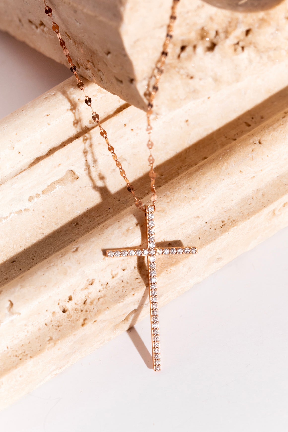 LANA 14K Rose Gold Petite "Blake" Chain w/ Cross Pendant