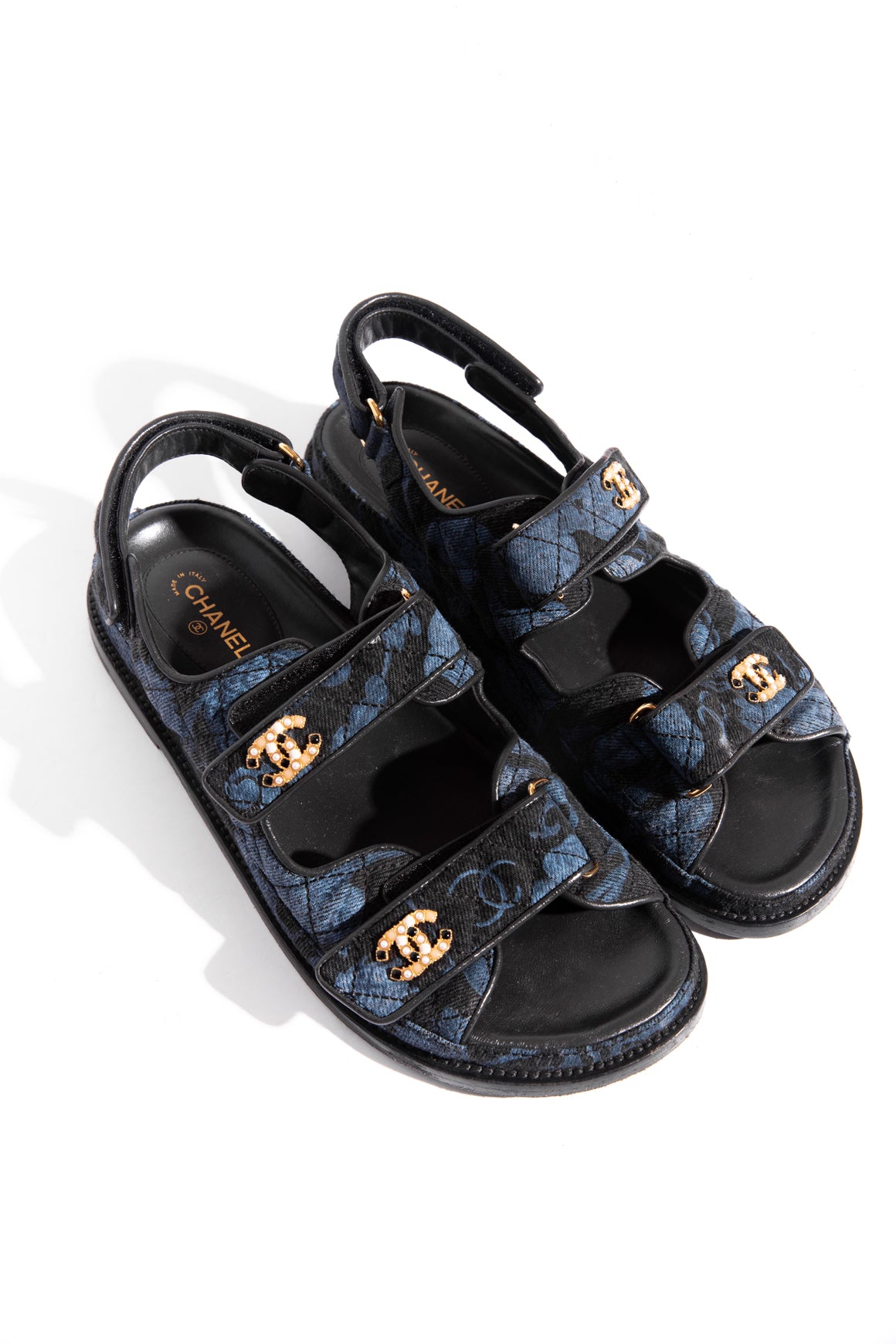 CHANEL Navy Interlocking CC Denim Dad Sandals (Sz. 39.5)