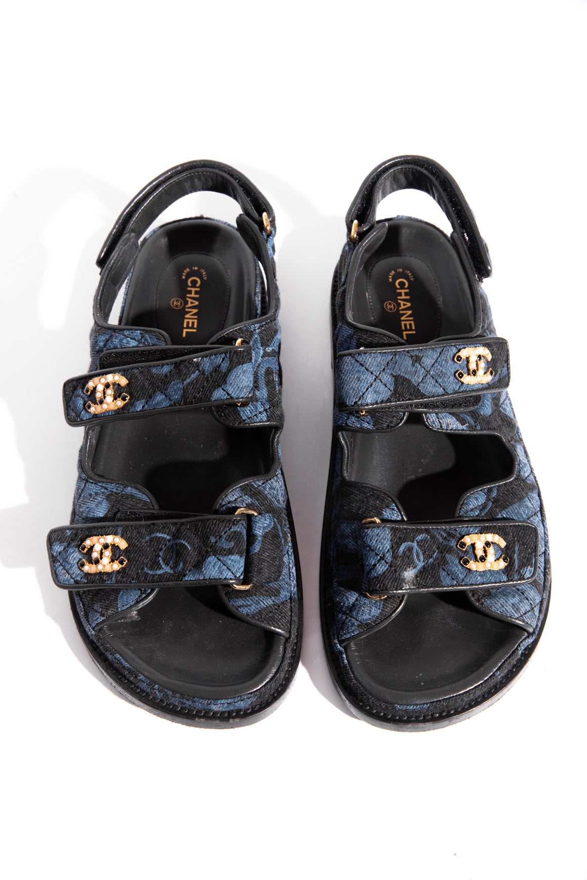 CHANEL Navy Interlocking CC Denim Dad Sandals (Sz. 39.5)