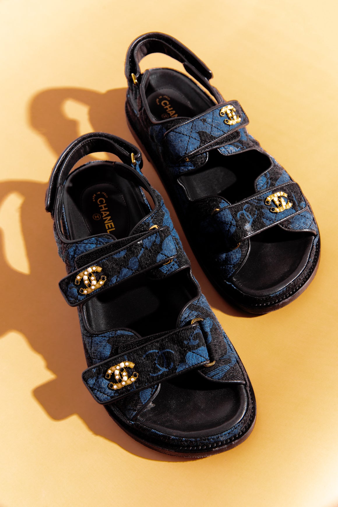 CHANEL Navy Interlocking CC Denim Dad Sandals (Sz. 39.5)
