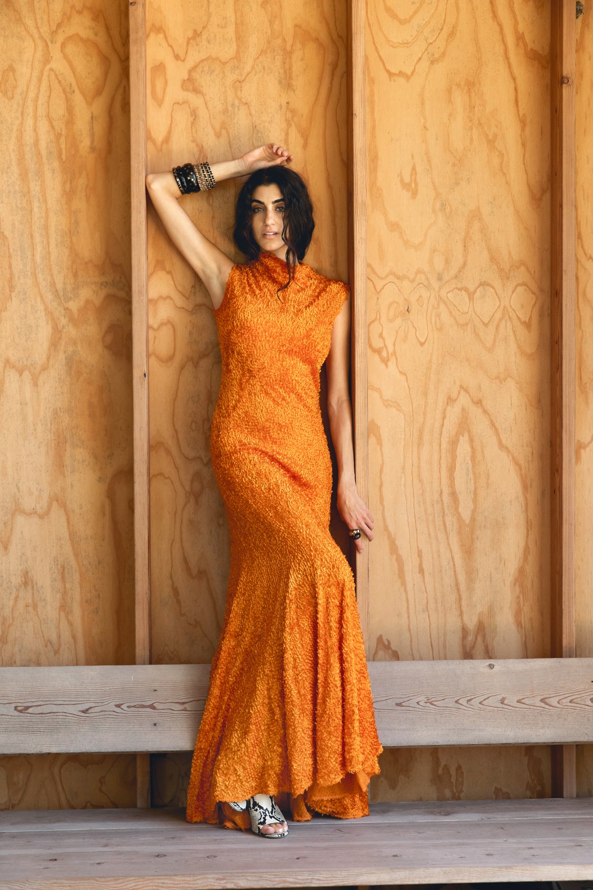 TOVE Orange Textured "Elisa" Flocked Gown (Sz. 34/0)