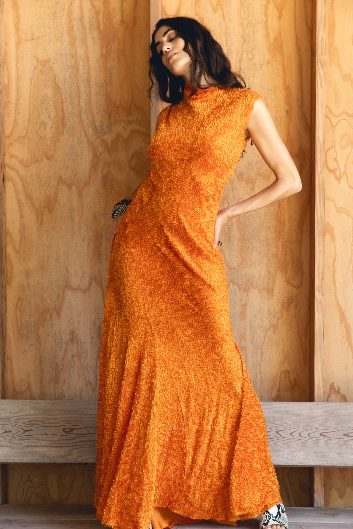 TOVE Orange Textured "Elisa" Flocked Gown (Sz. 34/0)