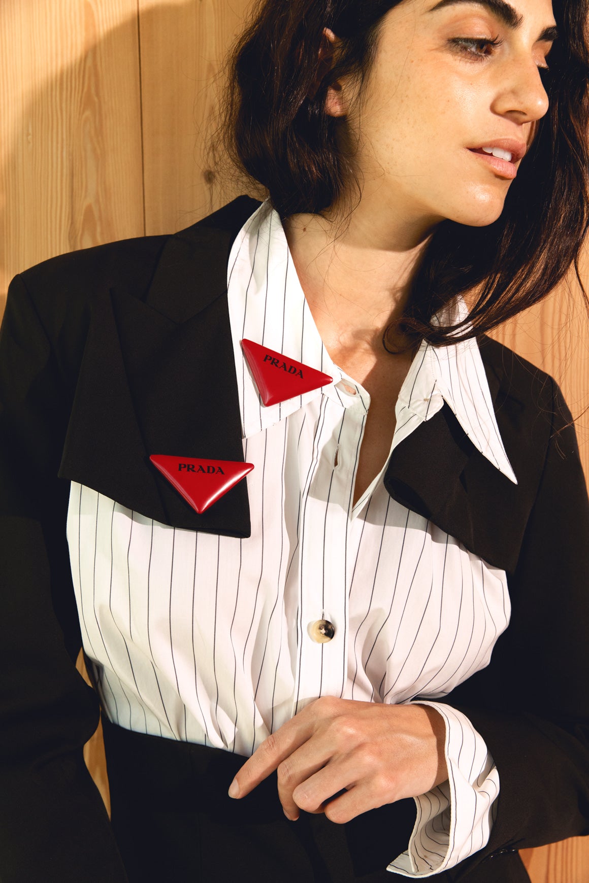 PRADA Red Tringle Logo Brooch