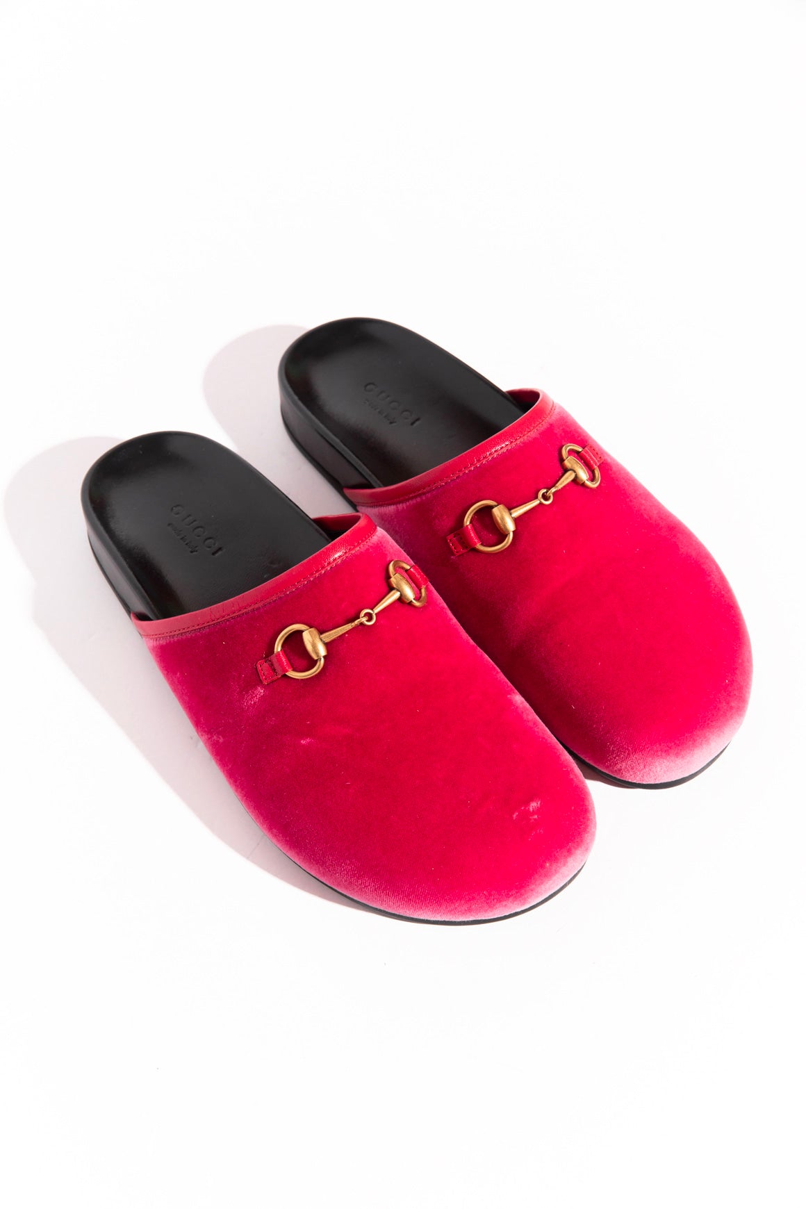 GUCCI Pink Velvet Horsebit Clog Mules (Sz.37.5)
