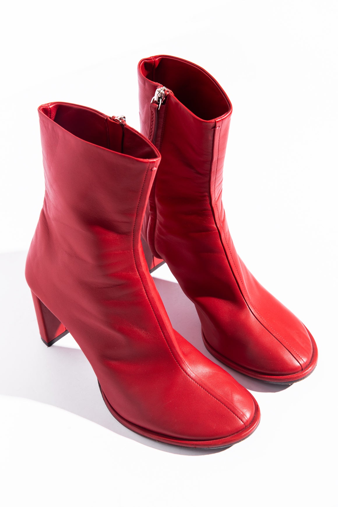 Red leather womens fashion boots