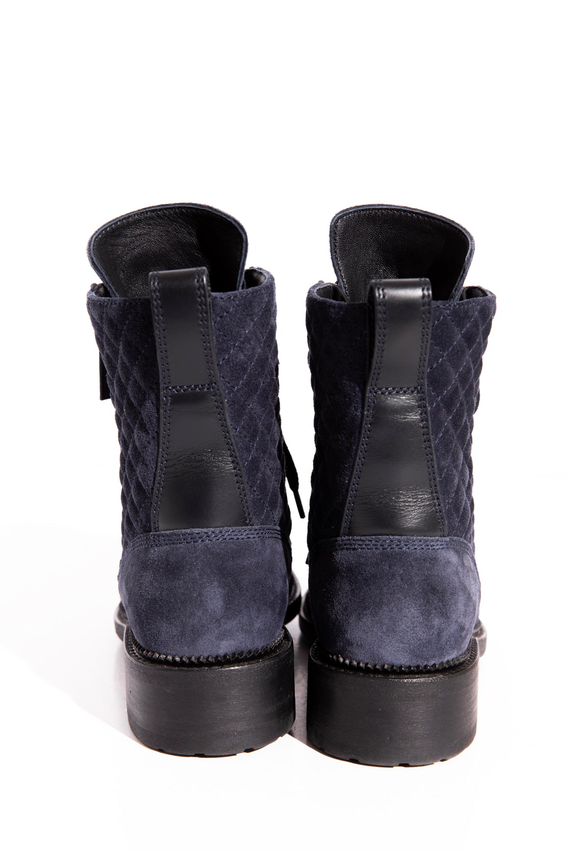 CHANEL Navy Suede Lace-Up Boots (Sz. 37)
