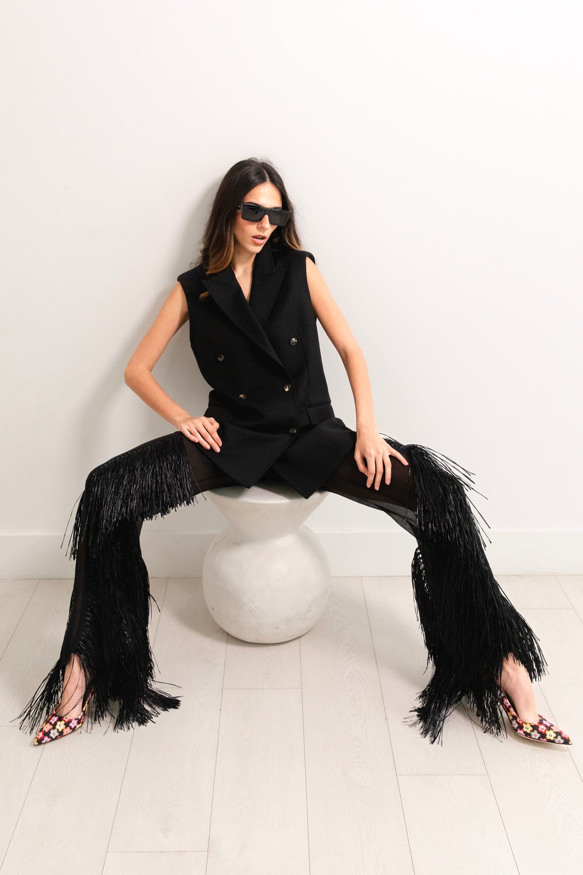 TALLER MARMO Black Silk Raffia Fringe Pants (Sz.38/2)