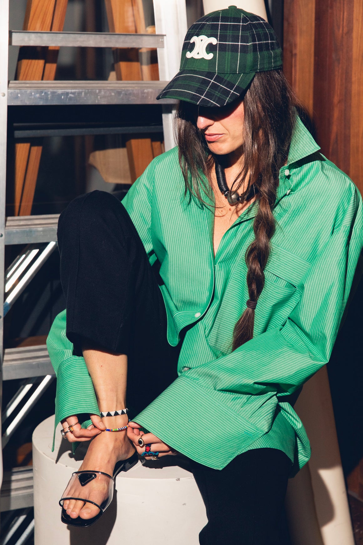 NOMIA Green Pinstripe Button Down (Sz. L)