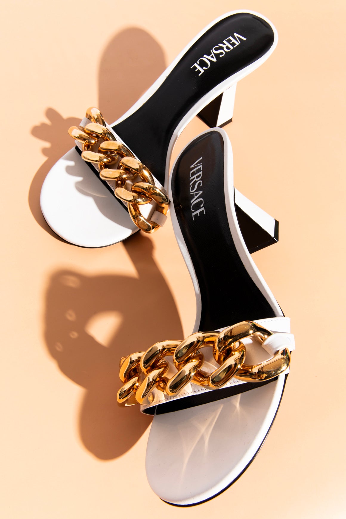 VERSACE White Leather Gold Chain Link Kitten Heels (Sz. 39)