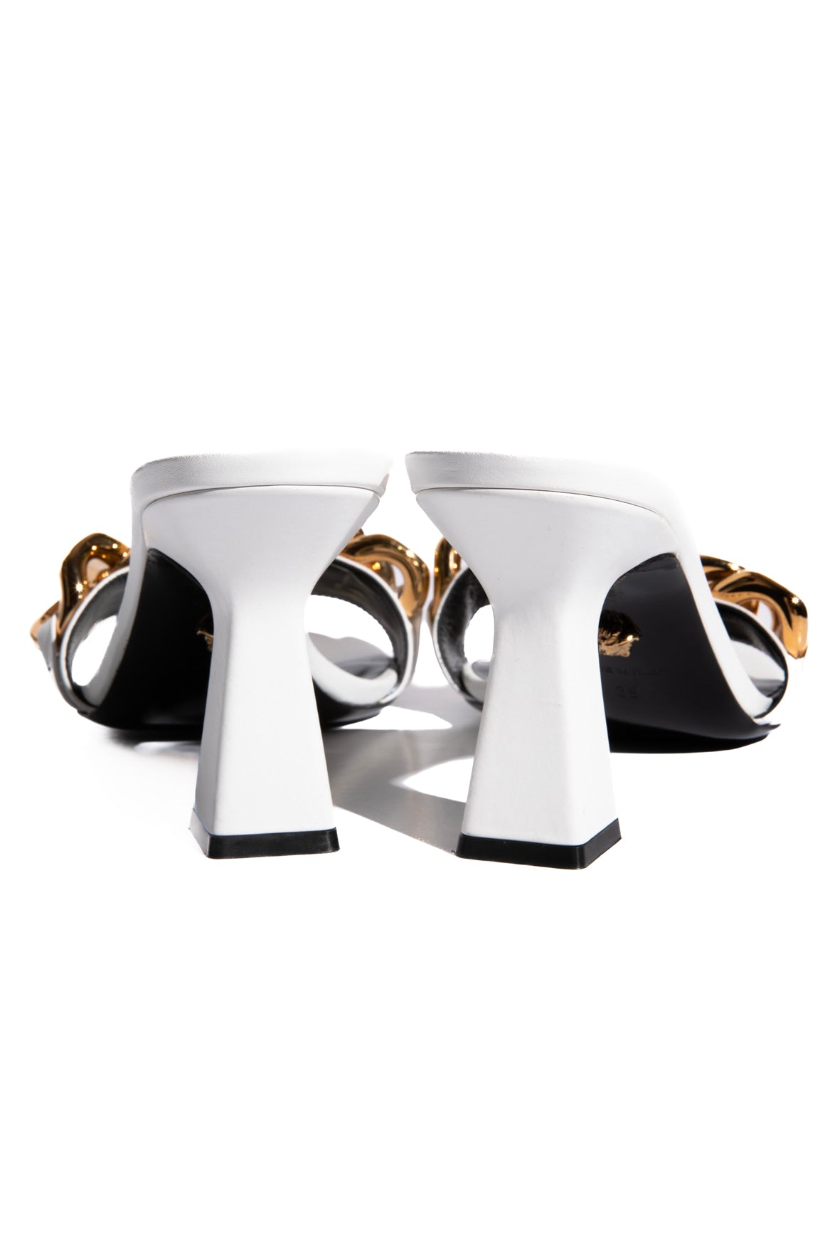 VERSACE White Leather Gold Chain Link Kitten Heels (Sz. 39)
