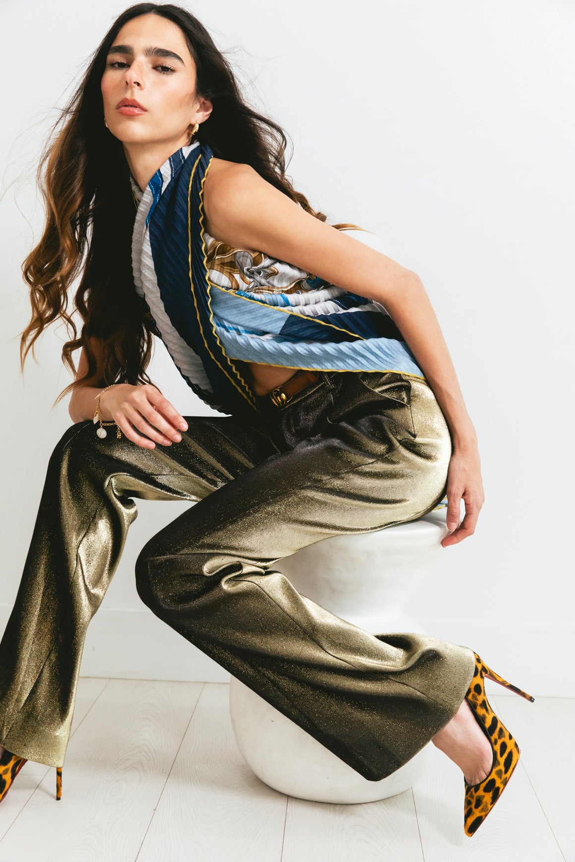 AREA Gold Lamé Flare Leg Pants (Sz.S)