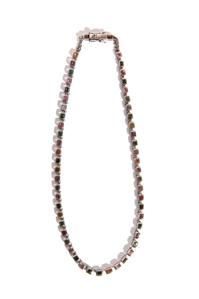 NAKARD Silver Multi Stone Tourmaline Tile Necklace