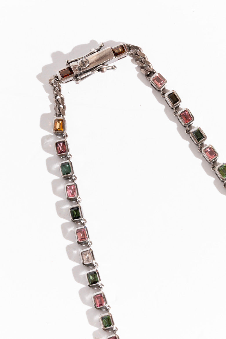 NAKARD Silver Multi Stone Tourmaline Tile Necklace