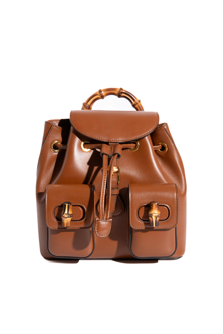 バッグ GUCCI Bamboo Leather Backpack Brown GUCCI Brown Bamboo Calfskin Backpack | MOSS Designer Consignment
