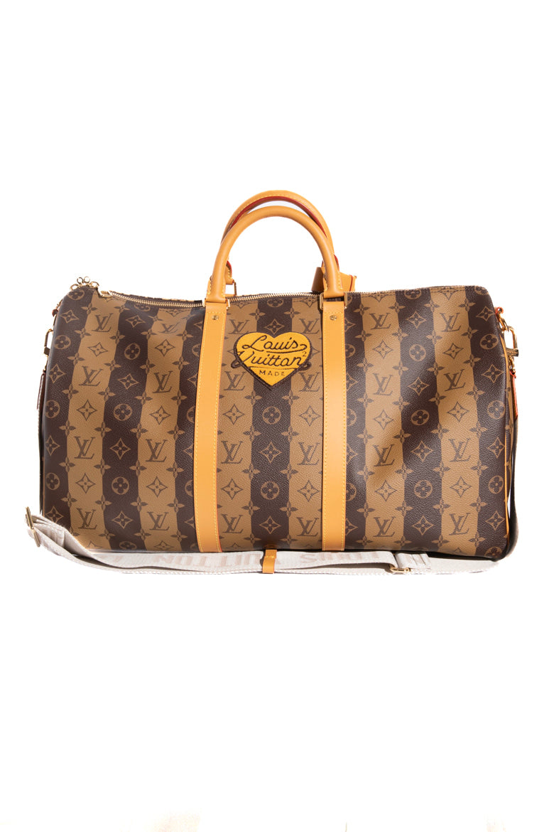 LOUIS VUITTON 2021 Brown "Nigo Bandouliere 50 Keepall" Bag