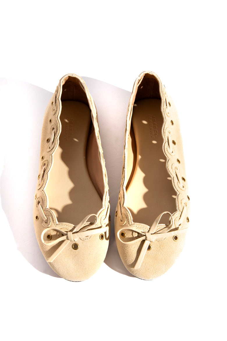 ISABEL MARANT Beige Grommet Bow Ballet Flats (Sz. 36)