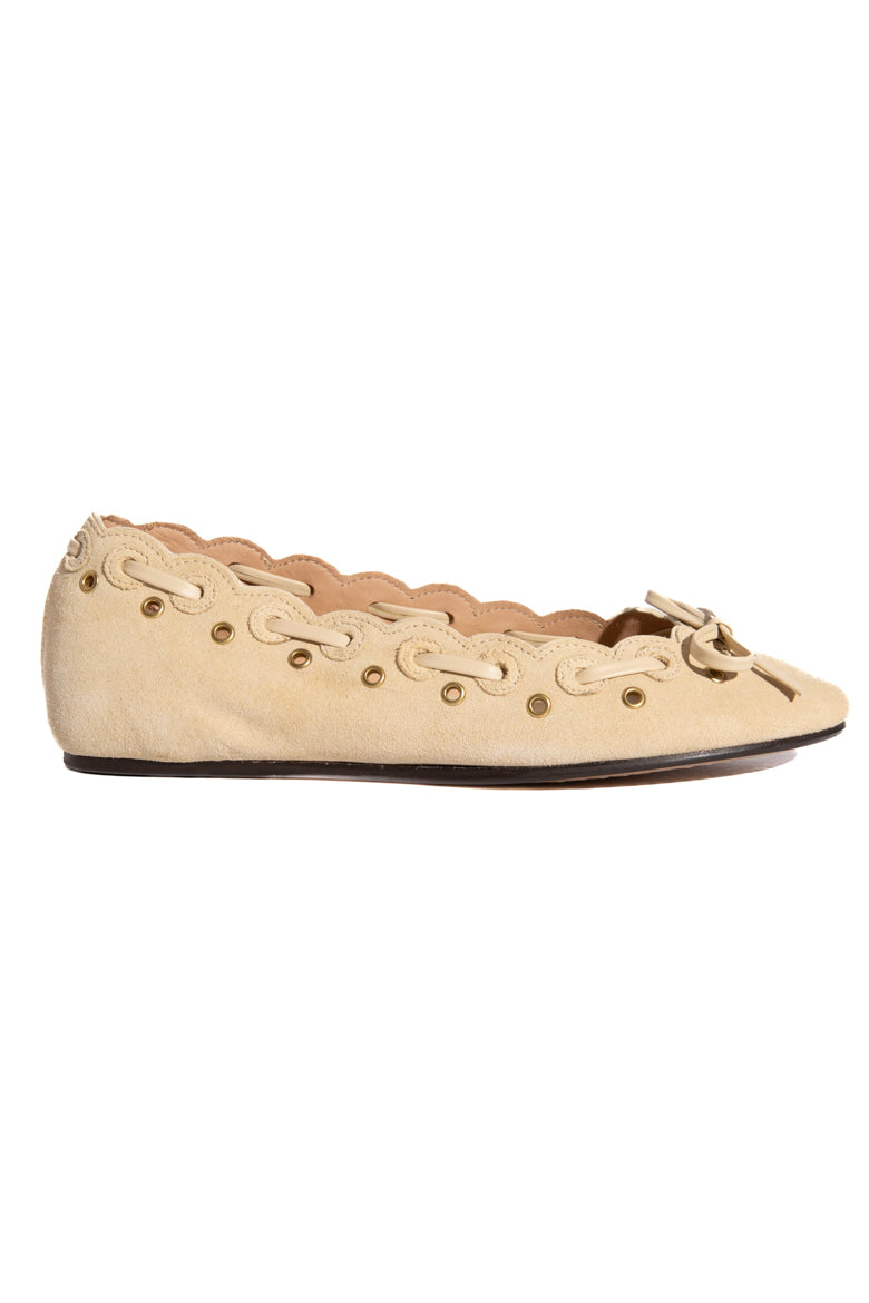 ISABEL MARANT Beige Grommet Bow Ballet Flats (Sz. 36)