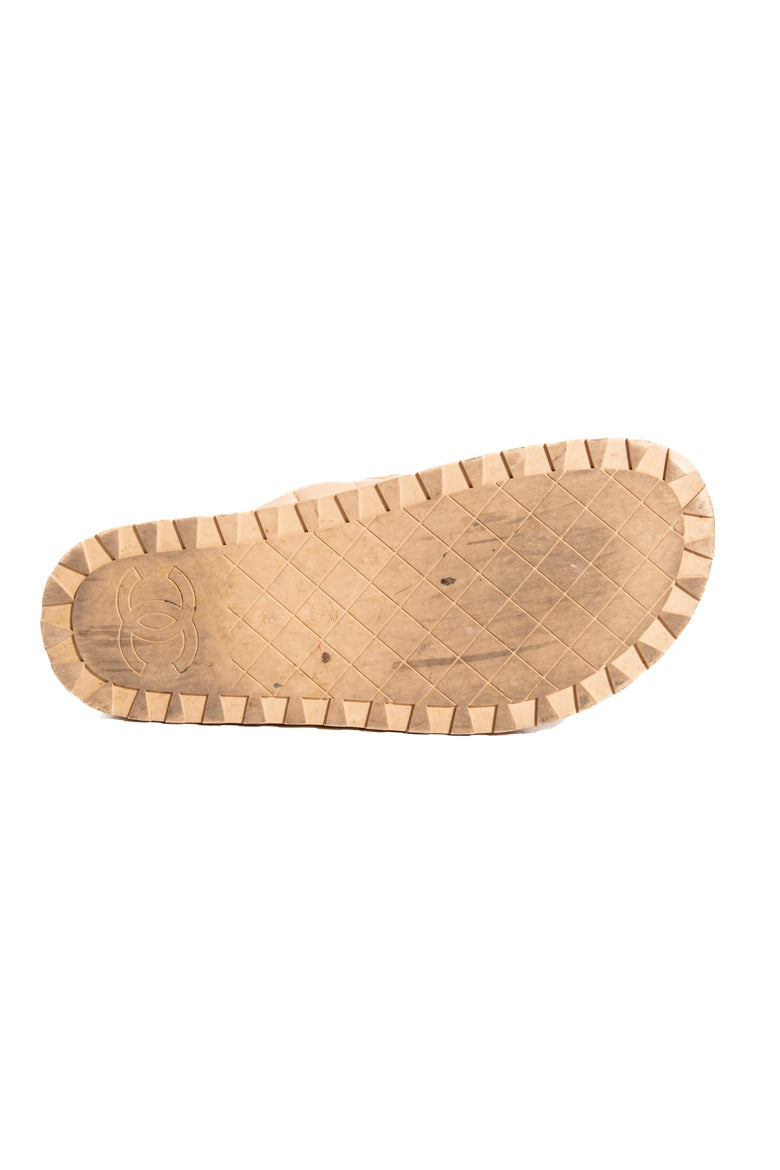 CHANEL Beige CC Turnlock Quilted Nappa Platform Mules (Sz. 38)