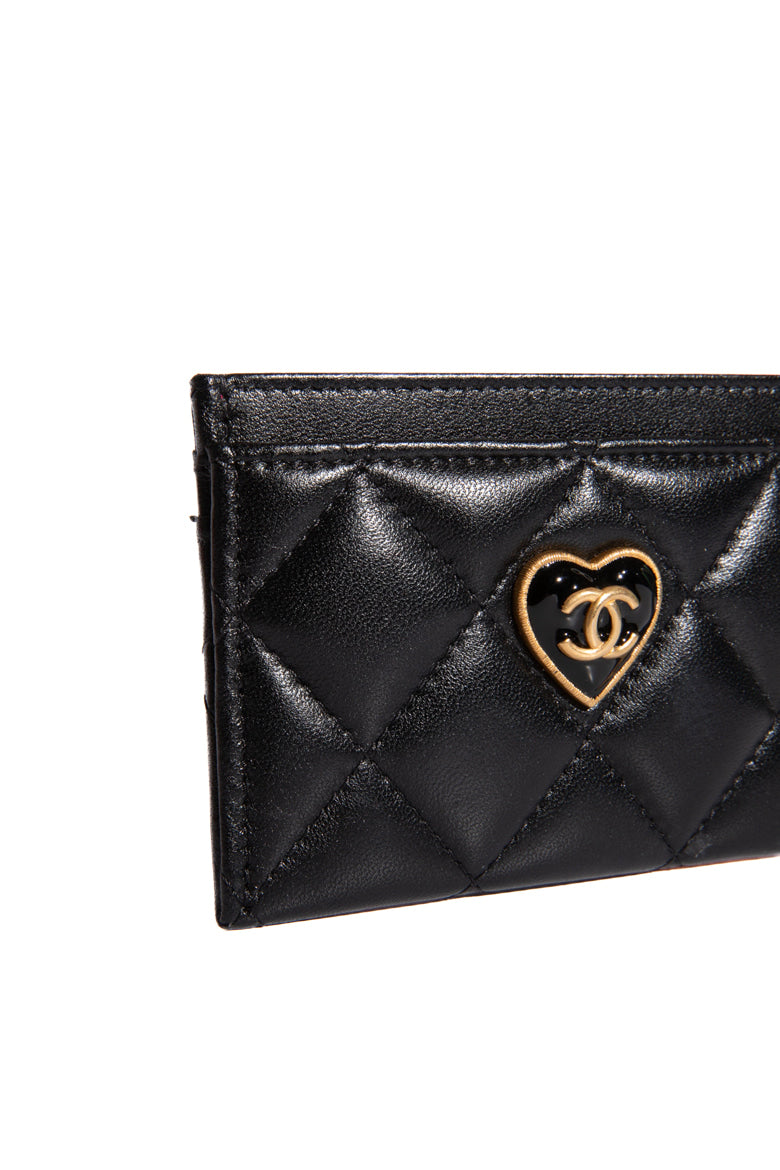 CHANEL Black Quilted Heart CC Card Case
