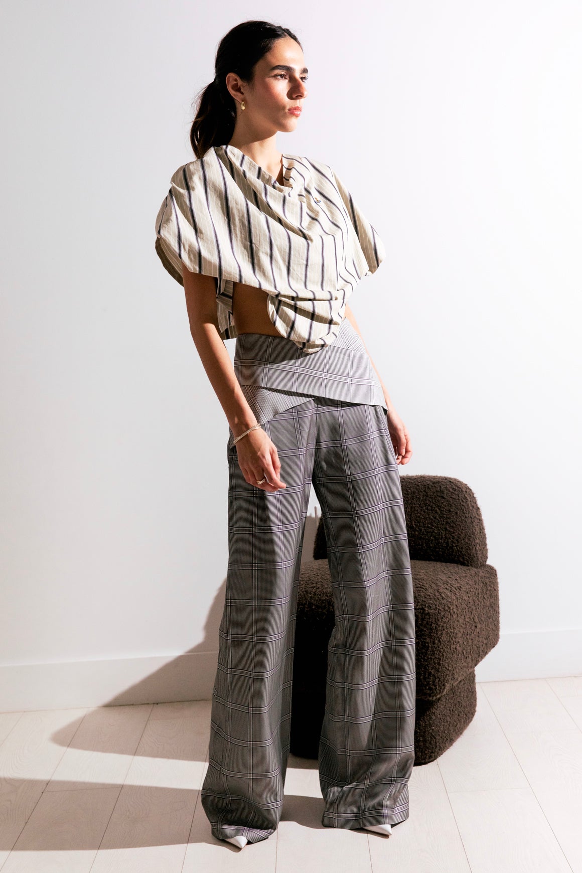 DION LEE White & Black Plaid Palazzo Pants (Sz.2)