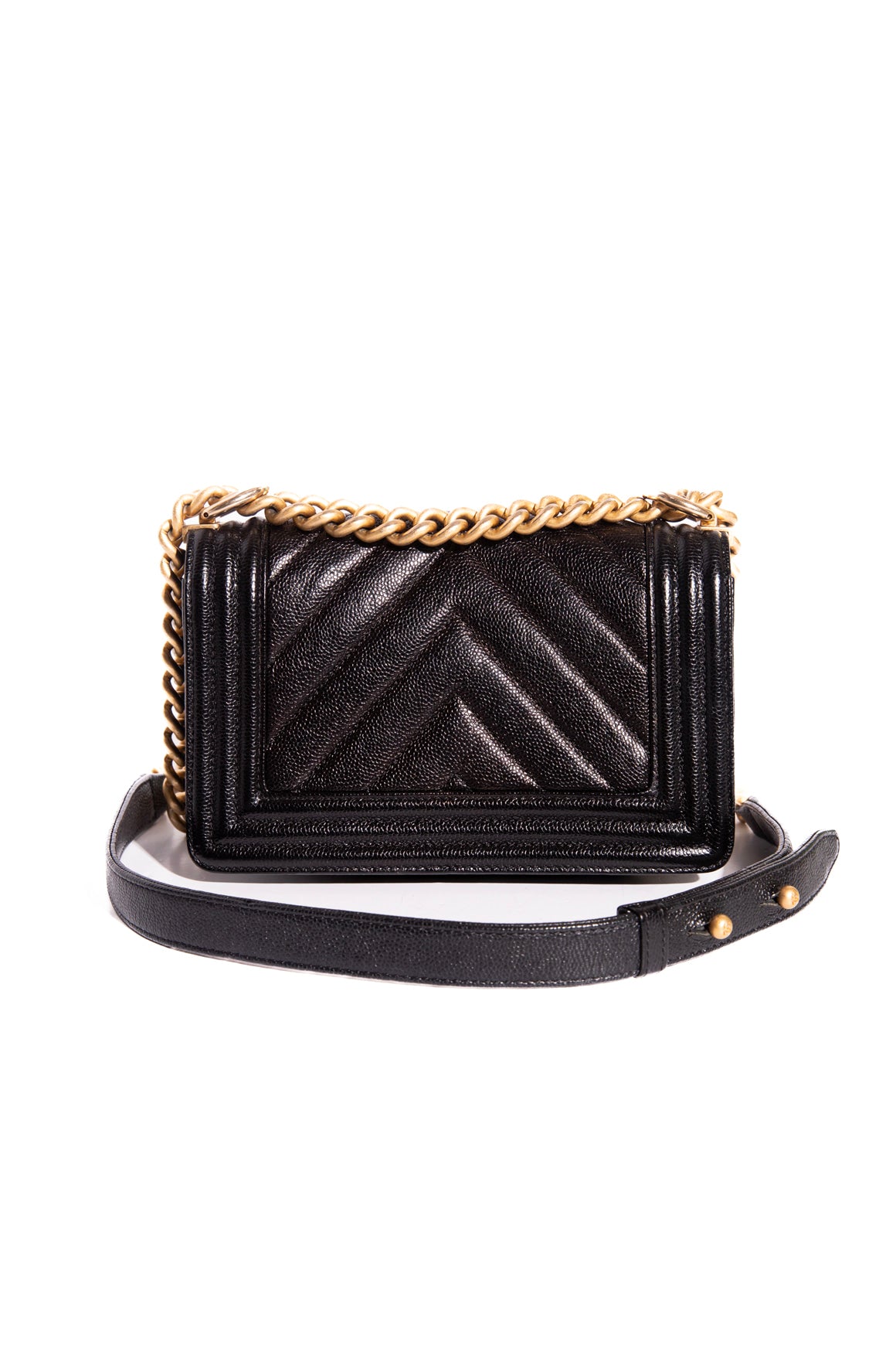 2017 CHANEL Black Chevron Caviar Small Boy Bag