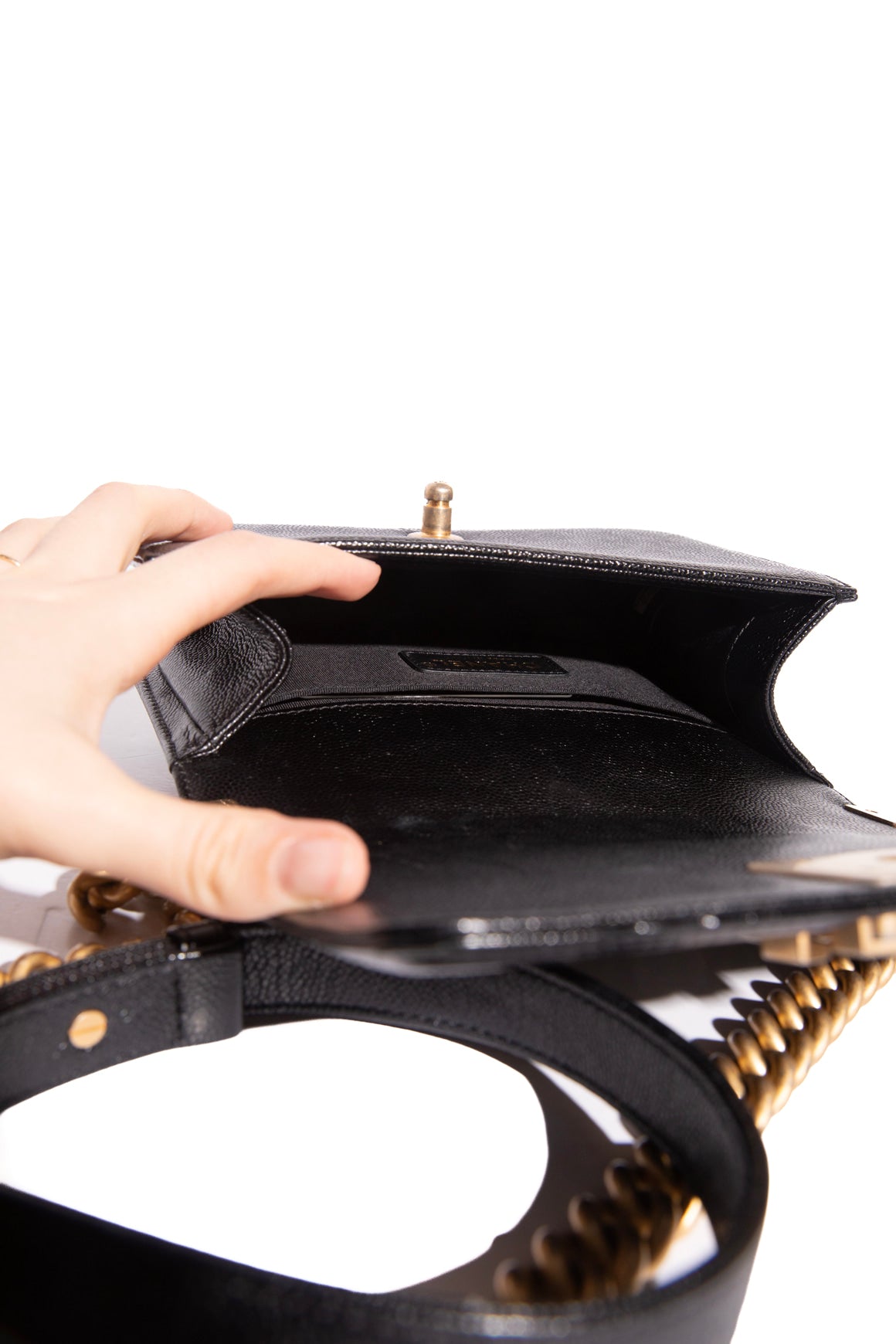 2017 CHANEL Black Chevron Caviar Small Boy Bag