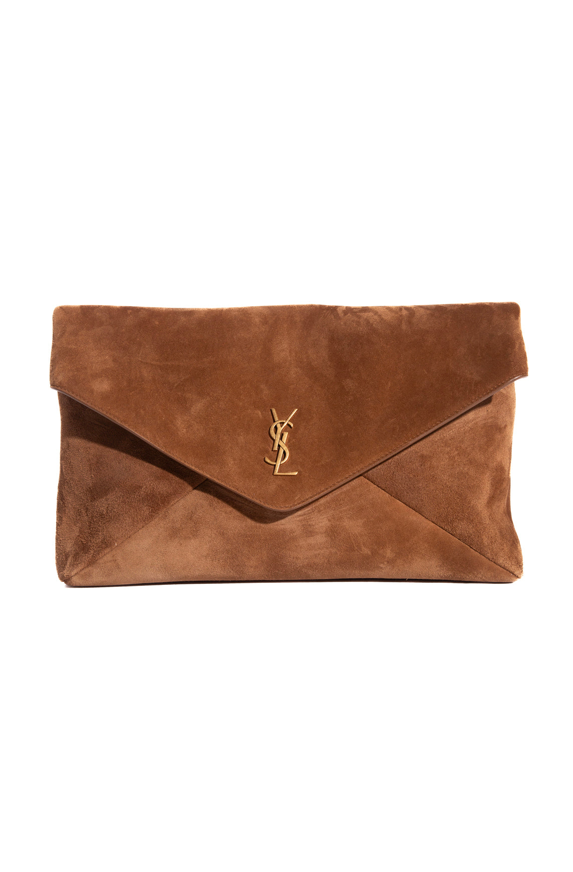SAINT LAURENT Tan Suede Large Envelope Flap Bag