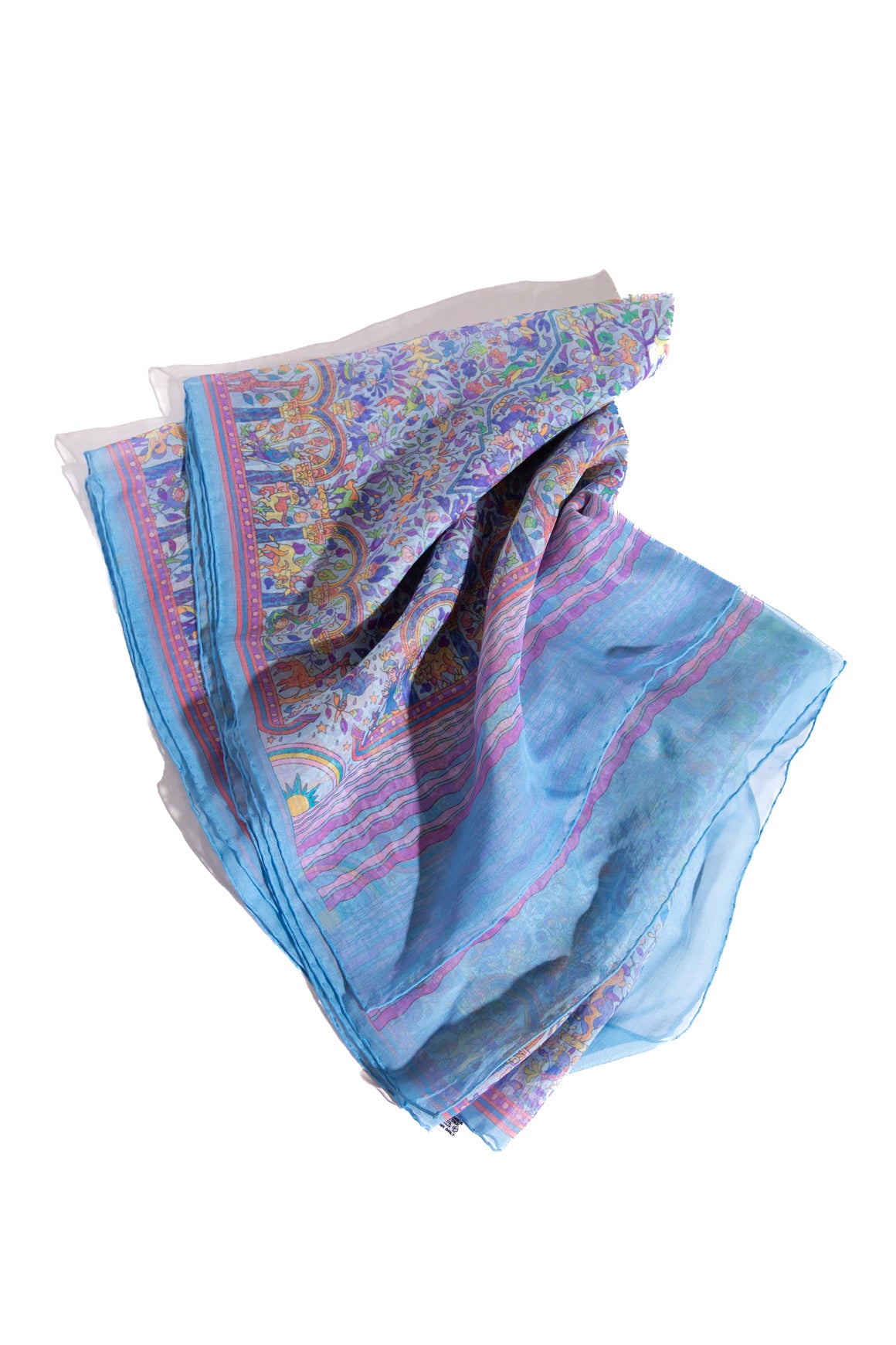 HERMES Blue Chiffon Printed Silk Scarf