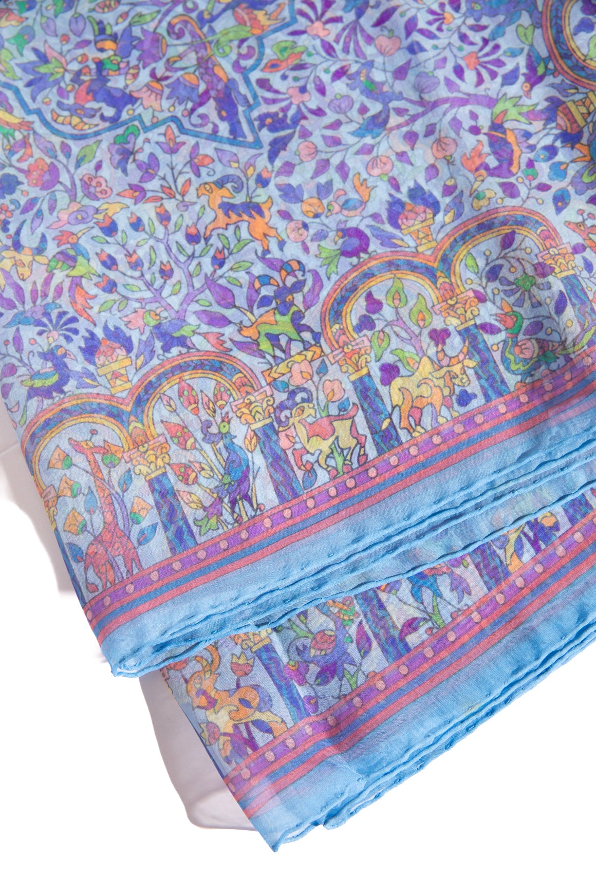 HERMES Blue Chiffon Printed Silk Scarf