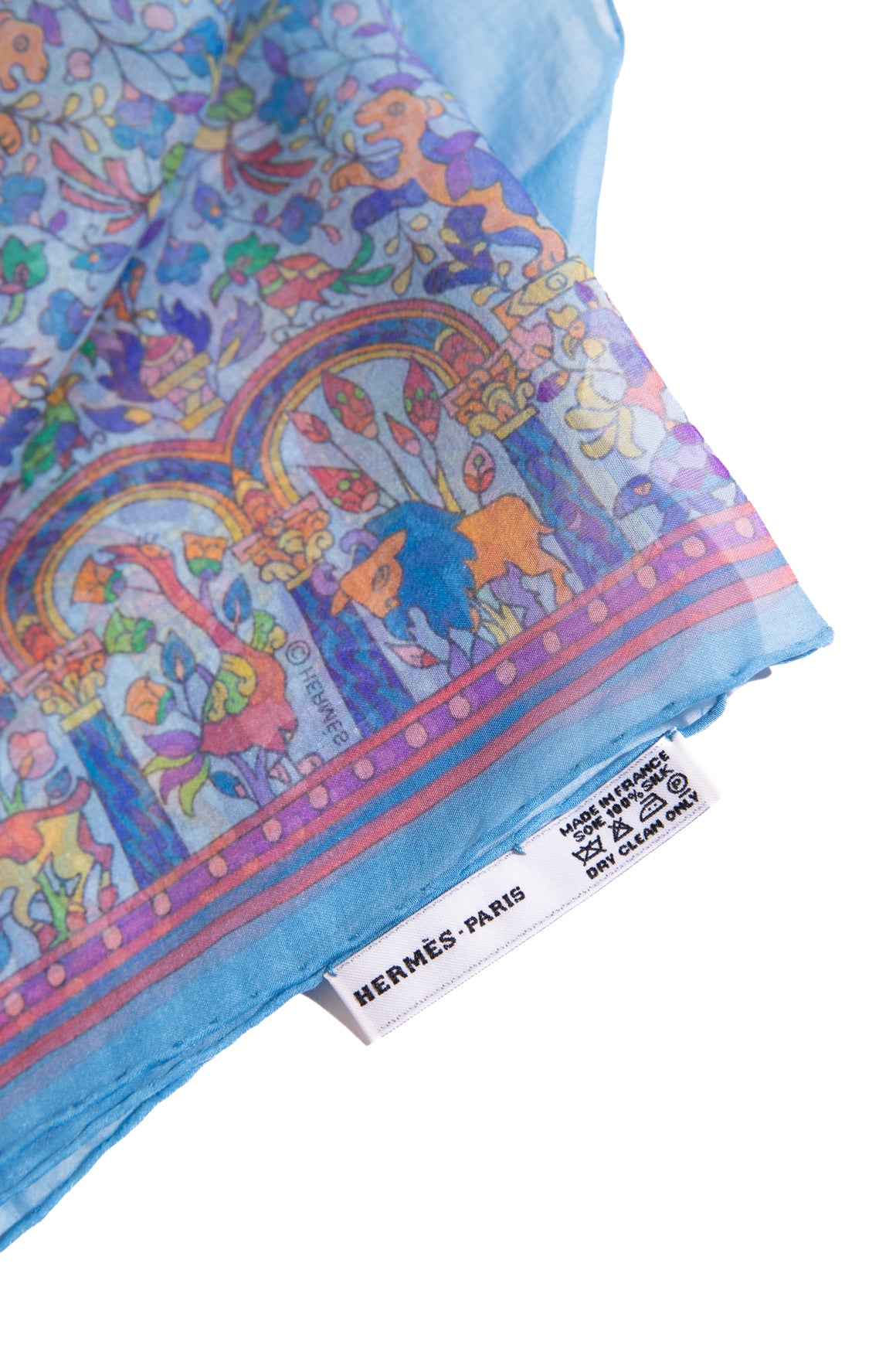 HERMES Blue Chiffon Printed Silk Scarf