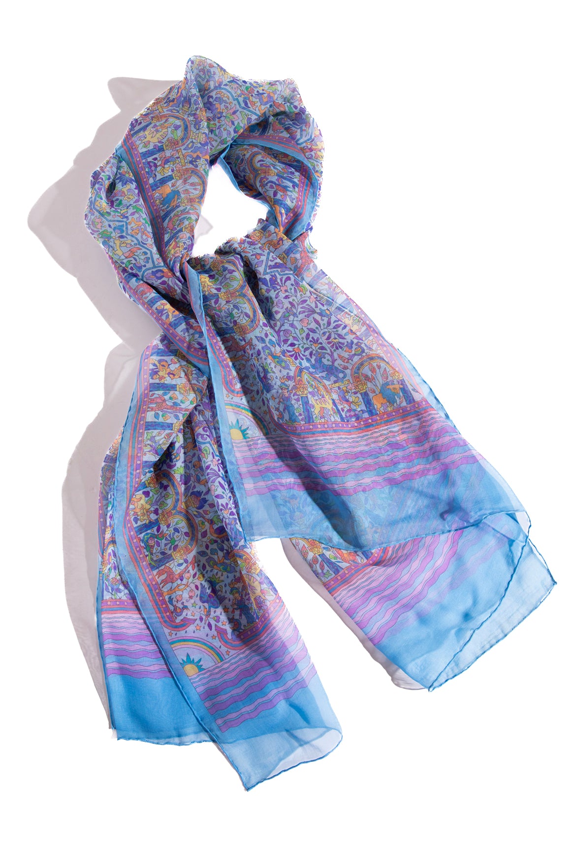 HERMES Blue Chiffon Printed Silk Scarf