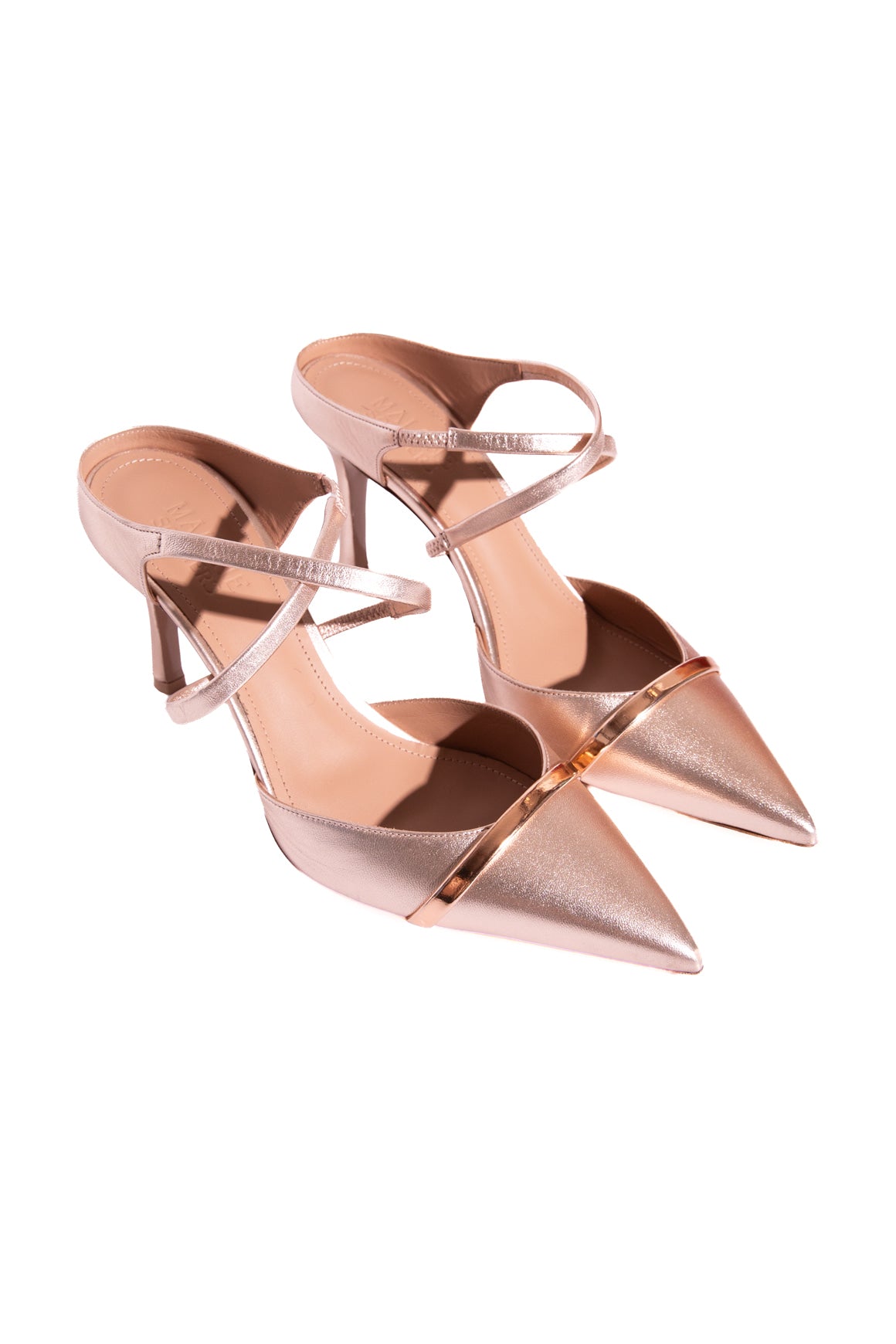 MALONE SOULIERS Rose Metallic Strappy Heeled Mules (Sz. 40)