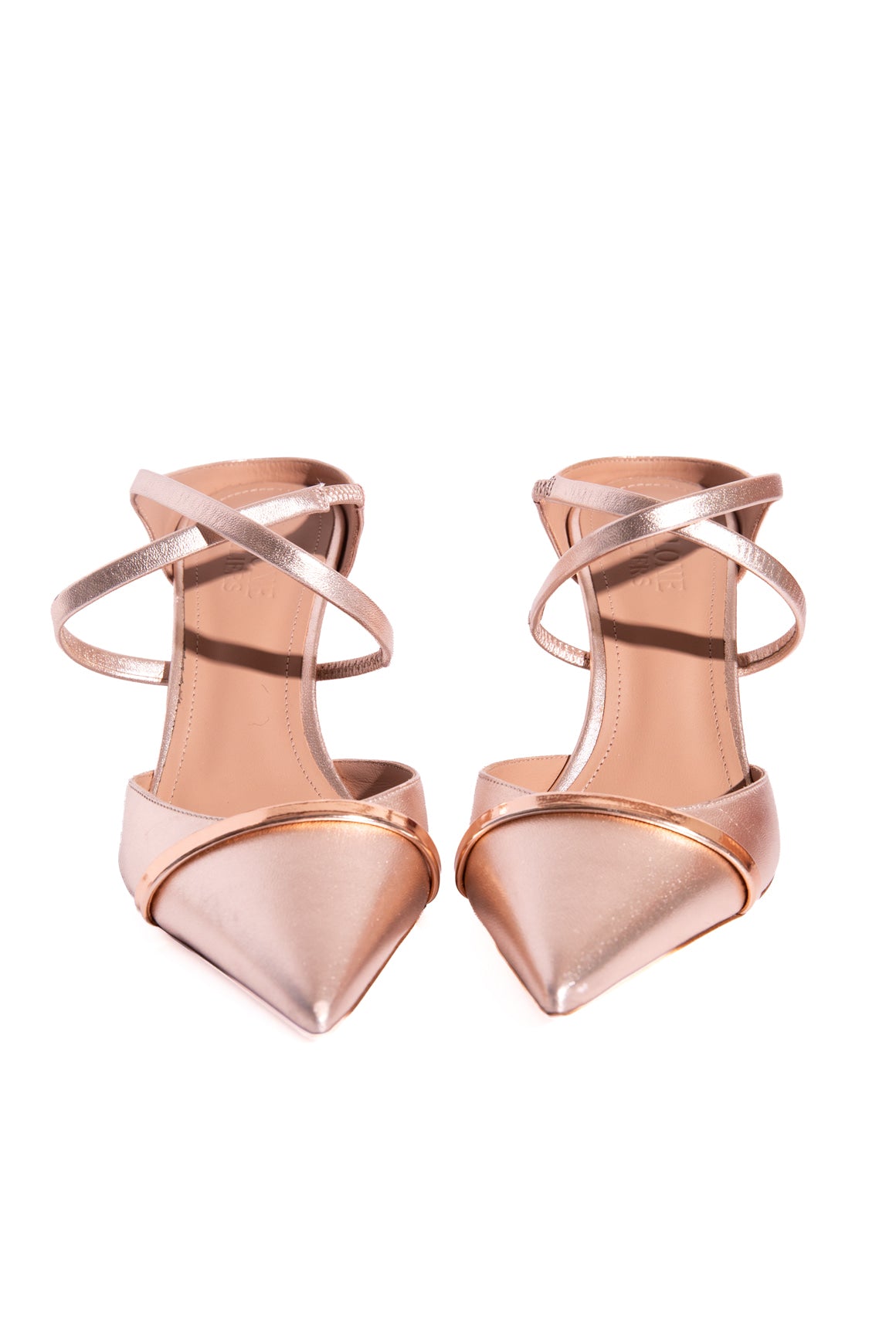 MALONE SOULIERS Rose Metallic Strappy Heeled Mules (Sz. 40)