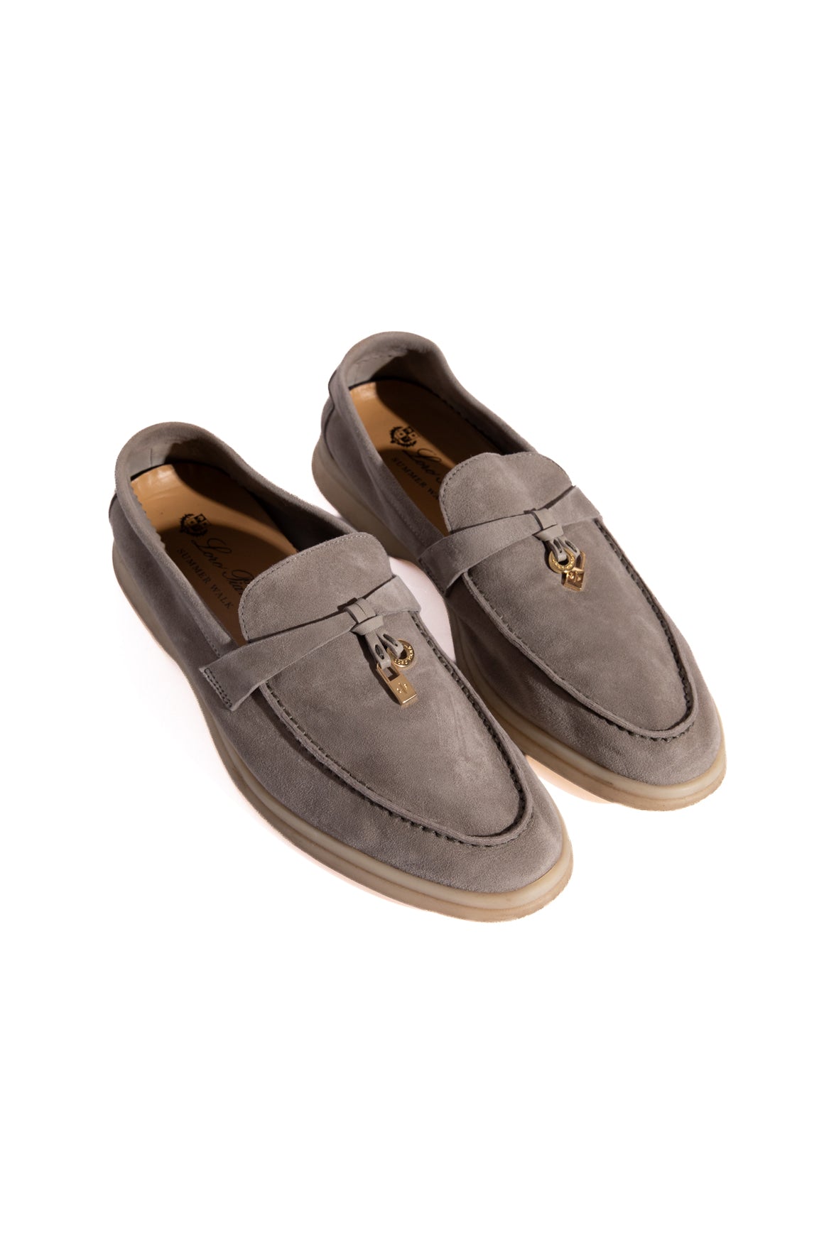 LORO PIANA Grey Suede 'Summer Walk' Loafers (Sz. 38)