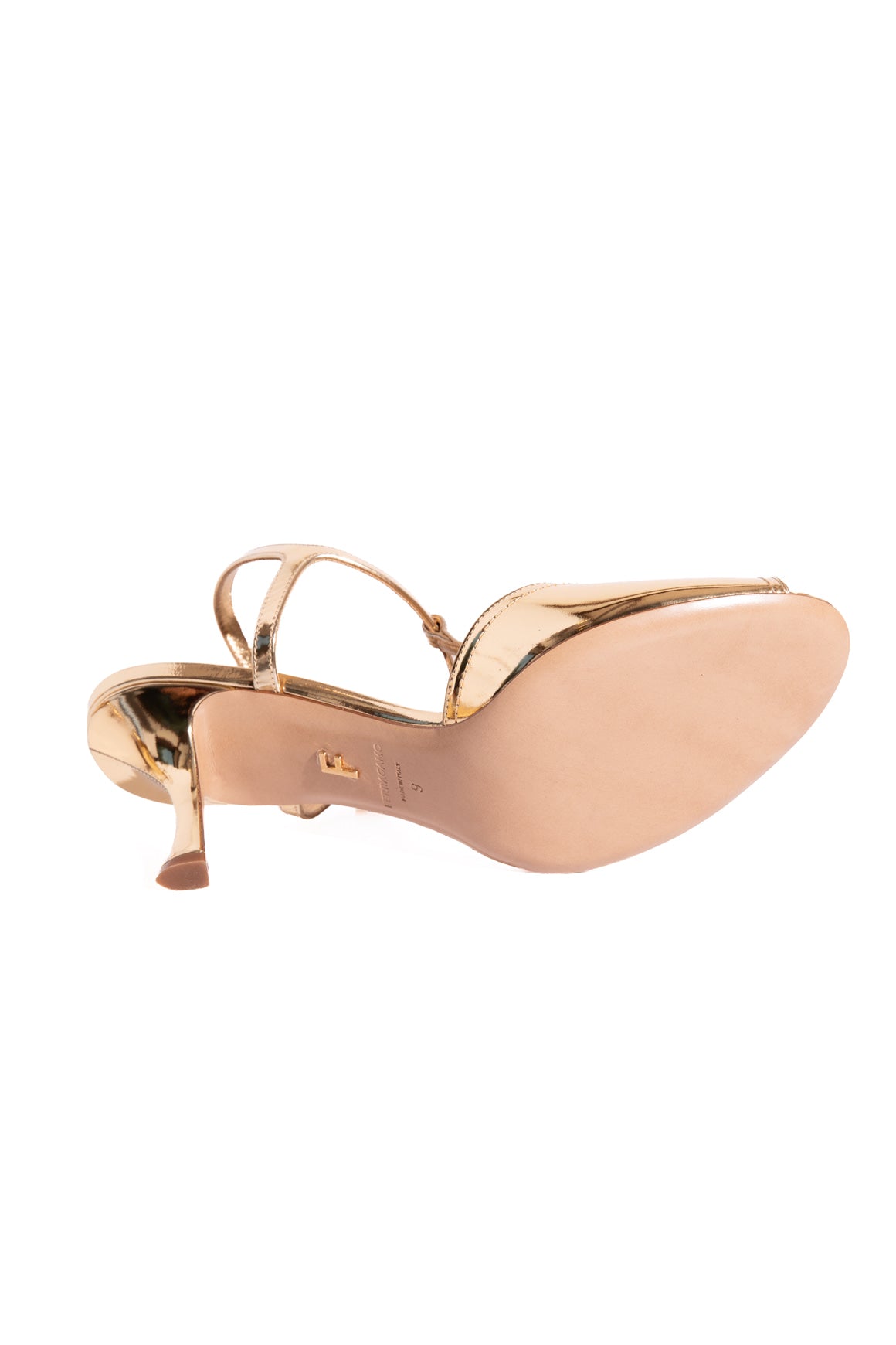 FERRAGAMO Gold T Strap Heels (Sz. 9)