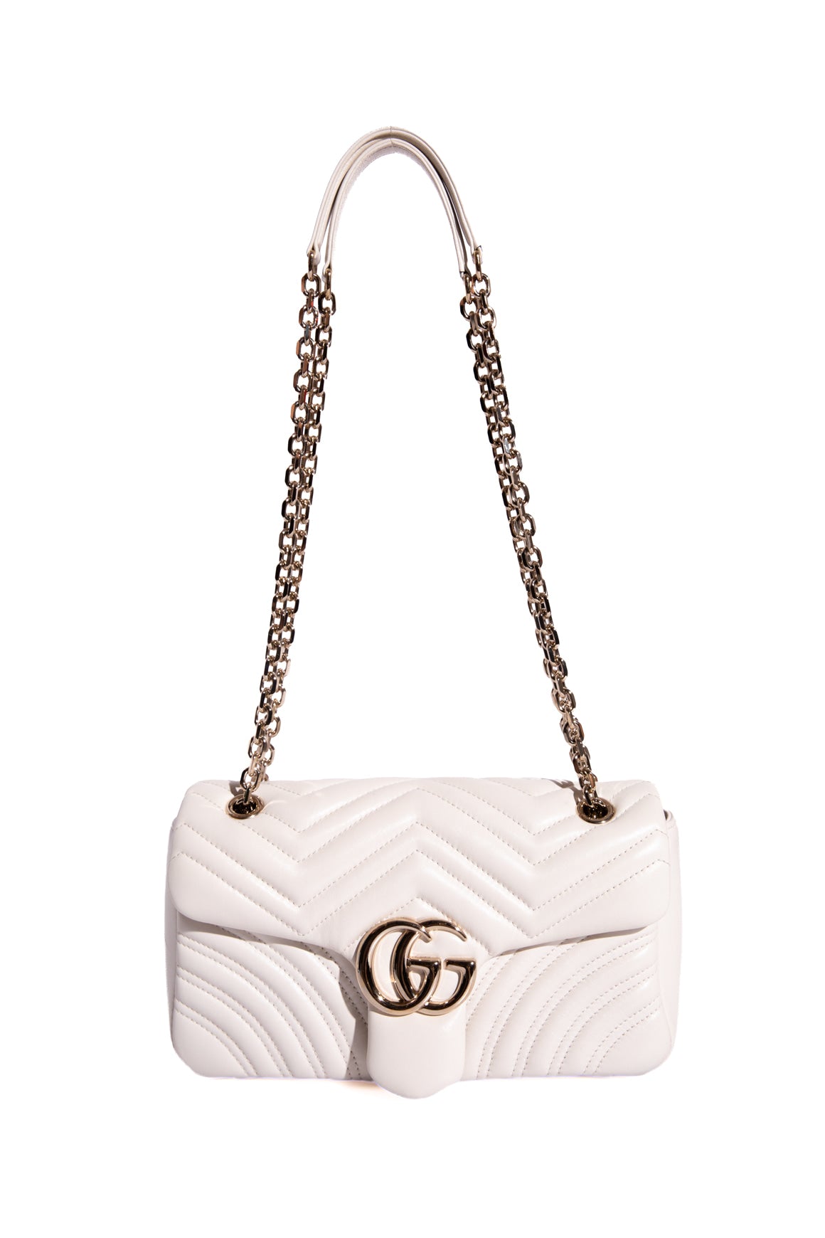 GUCCI White GG Marmont Medium Shoulder Bag