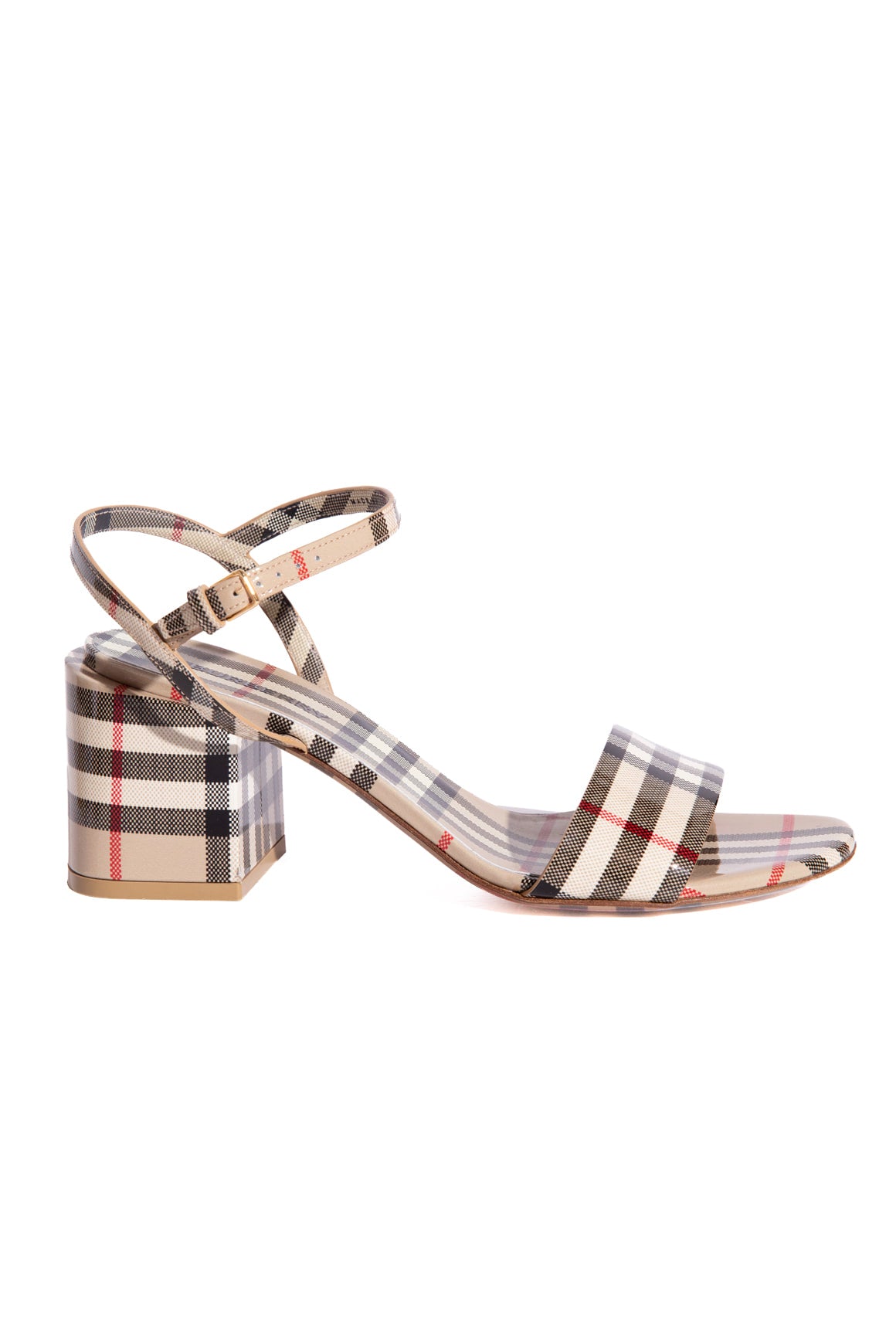 BURBERRY Haymarket Block Heel Sandals (Sz. 37)