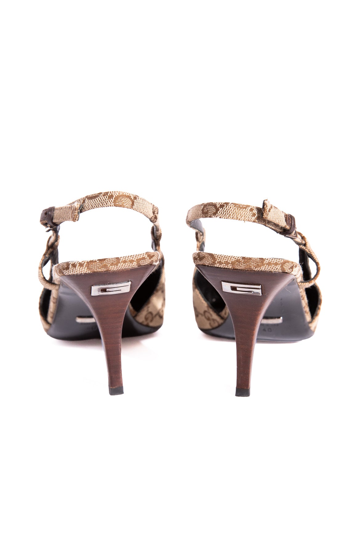 GUCCI Tan GG Canvas Slingback Heels (Sz. 40)