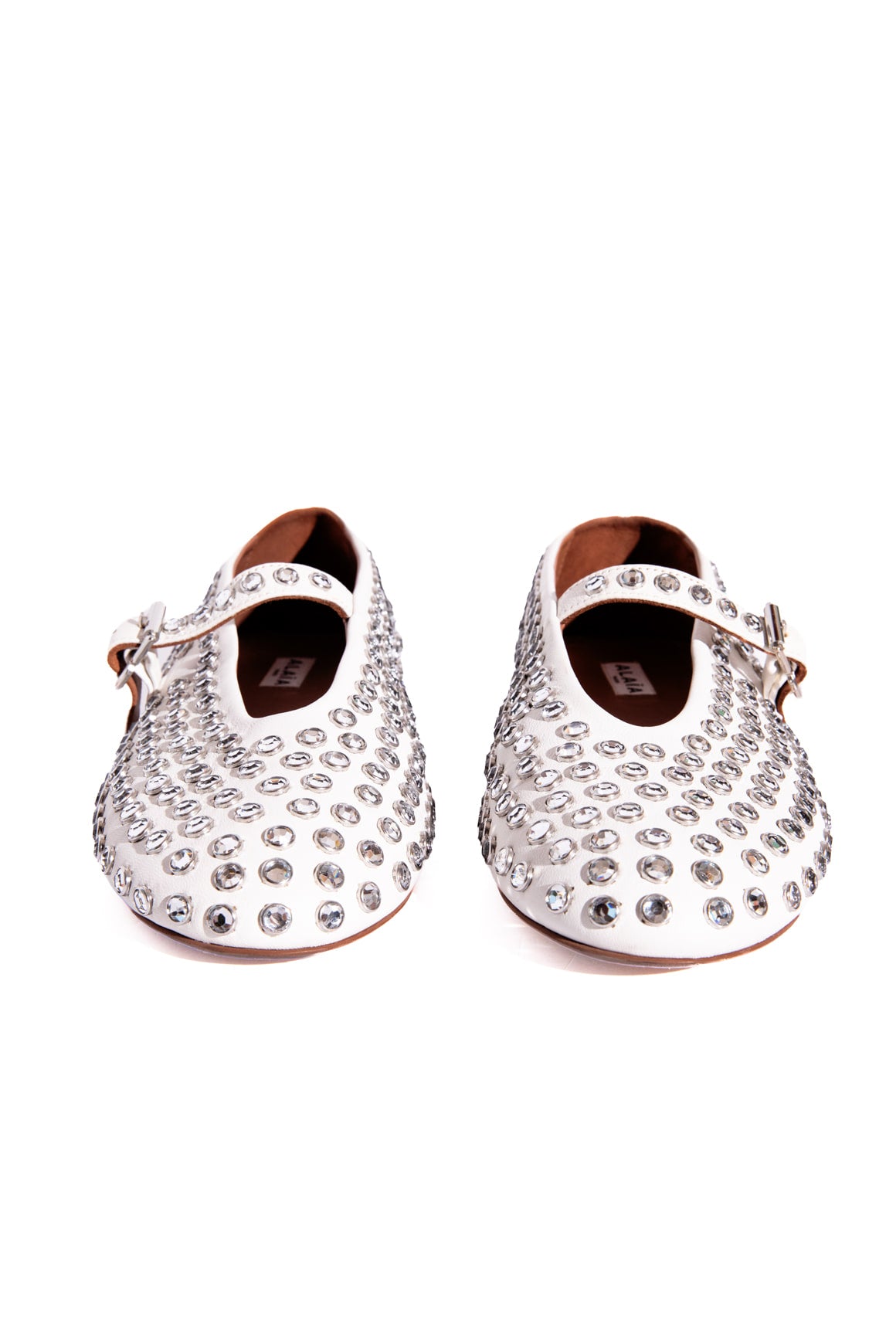 ALAIA White Leather Crystal Embelished Mary-Janes (Sz. 40)