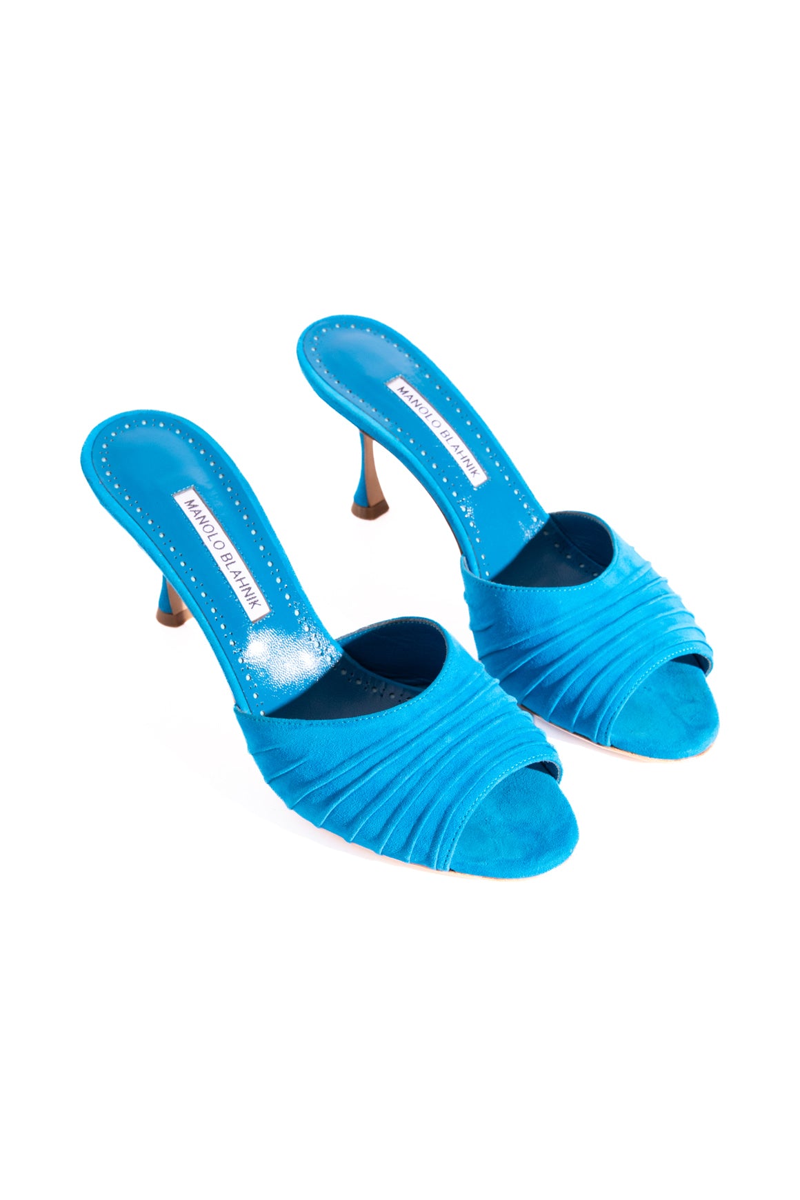 MANOLO BLAHNIK Blue Suede Heeled Mules (Sz. 39)