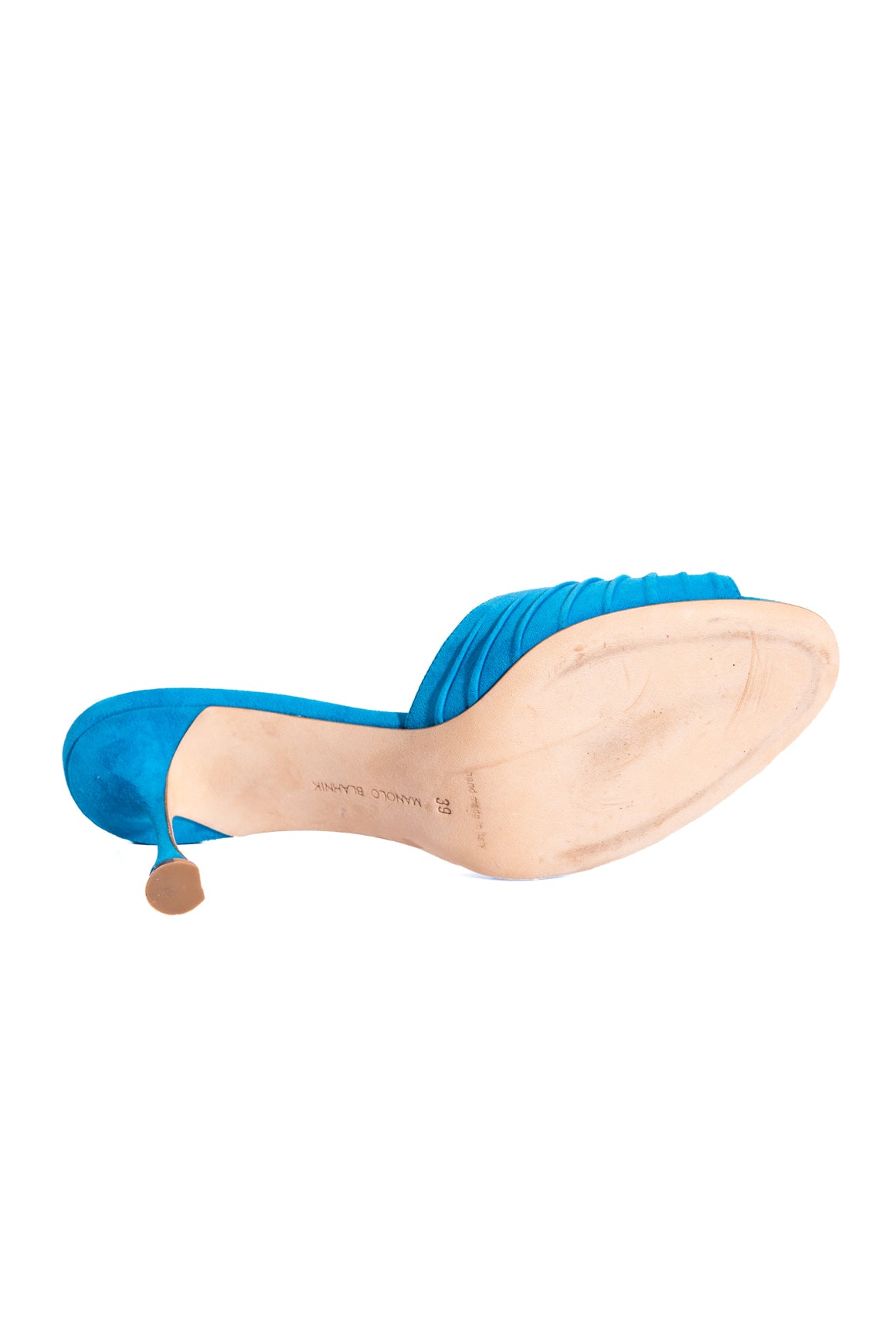 MANOLO BLAHNIK Blue Suede Heeled Mules (Sz. 39)
