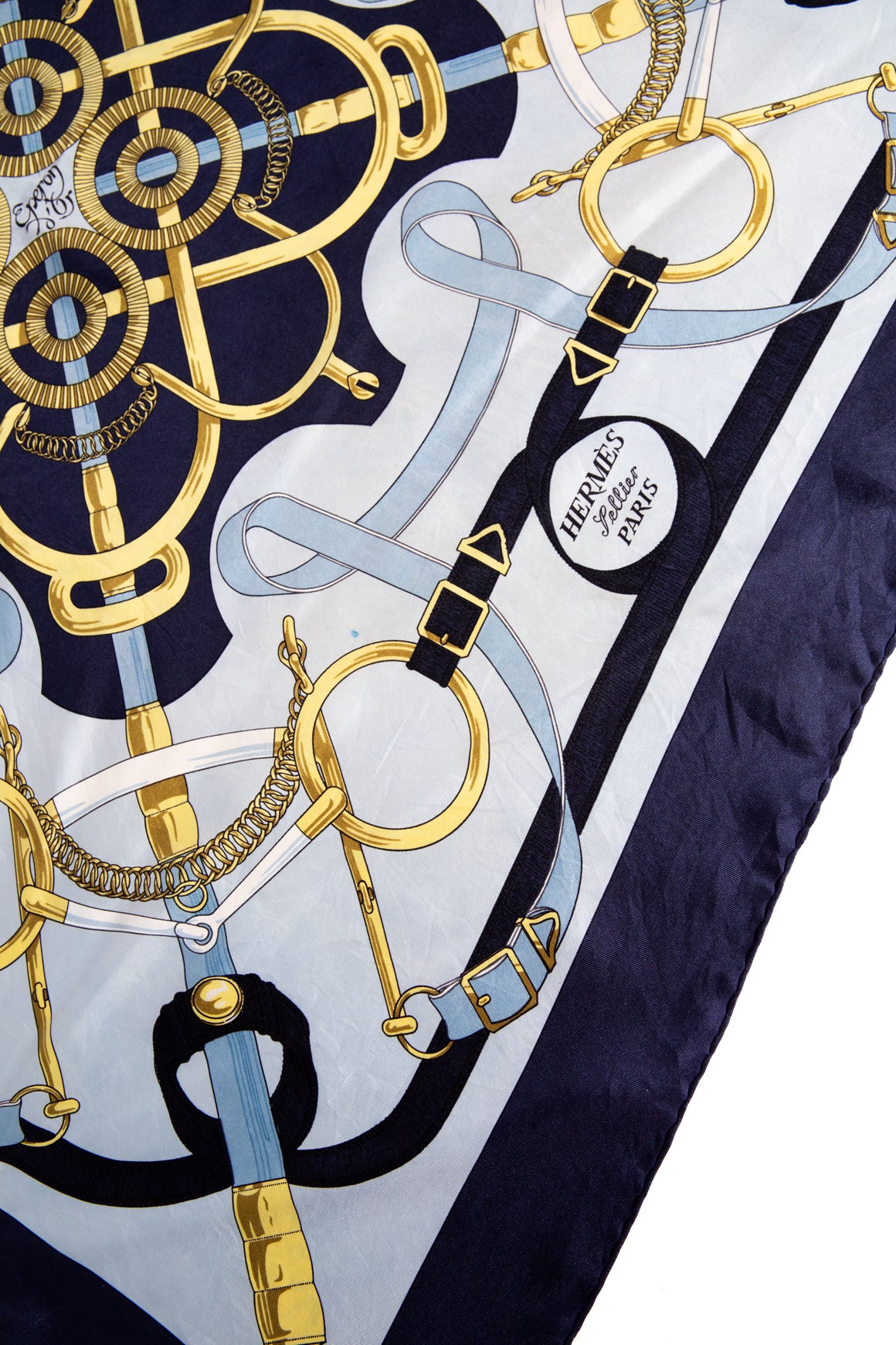 HERMES Blue 'H.D Origny' Print Silk Square Scarf