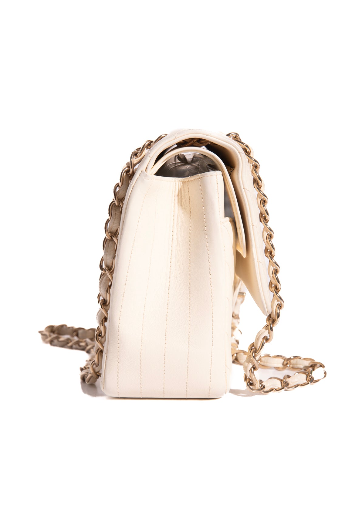 CHANEL Cream Quilted Chevron Jumbo Double Flap