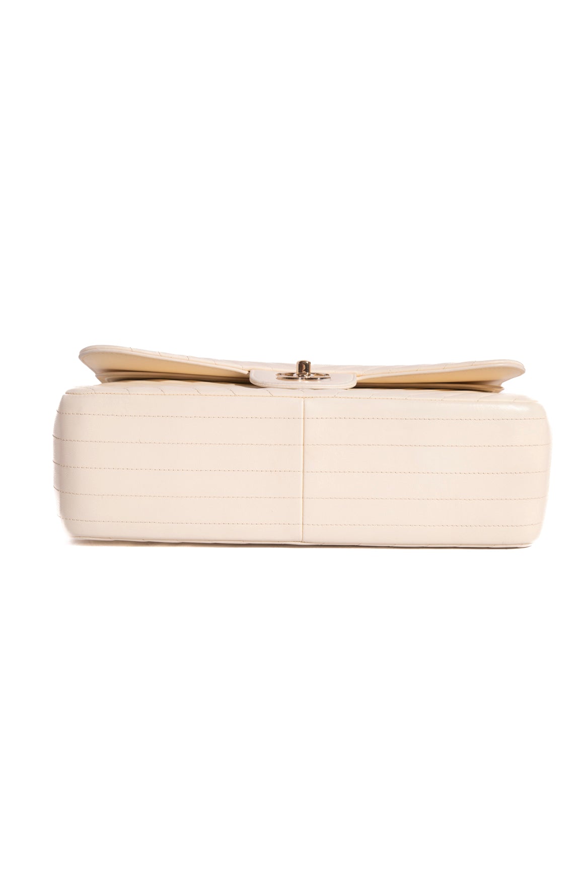 CHANEL Cream Quilted Chevron Jumbo Double Flap