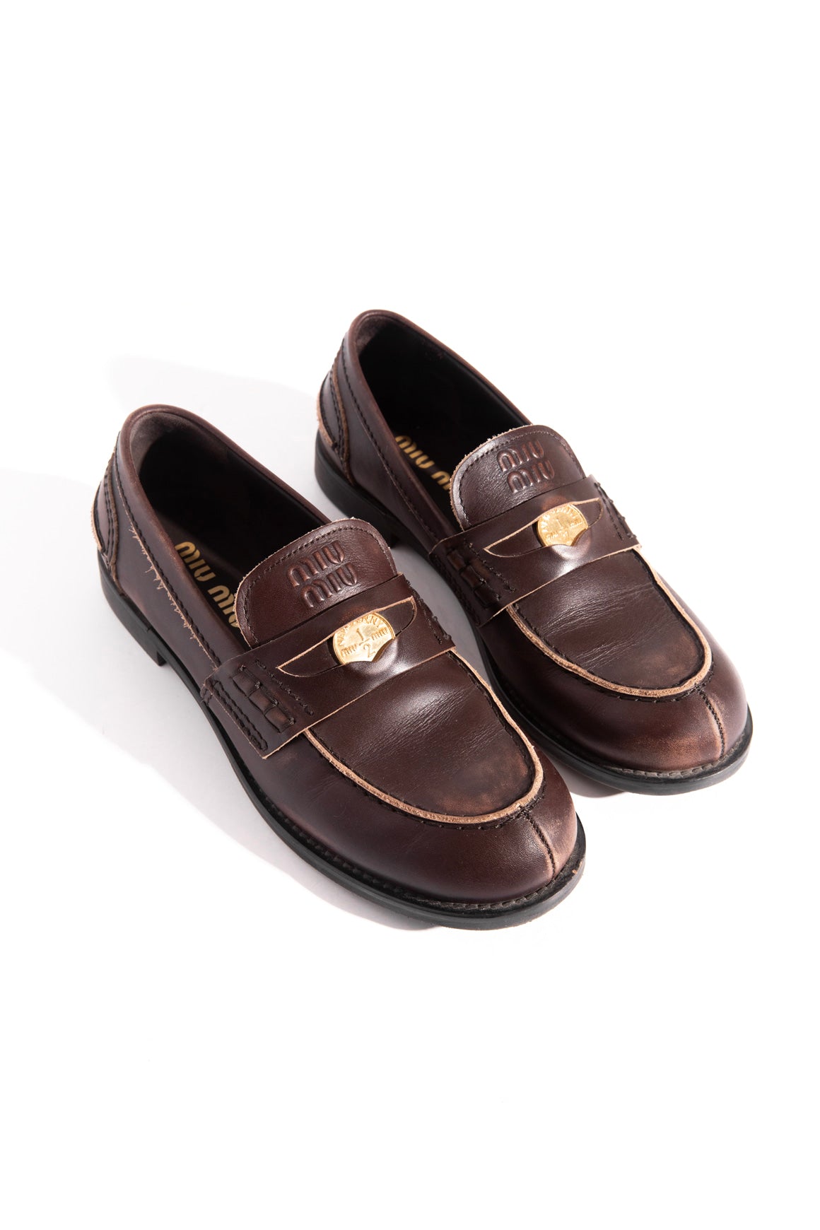 MIU MIU Brown Leather Coin Loafers (Sz. 39)