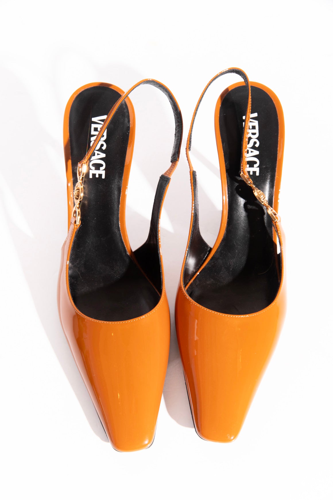 VERSACE Rust Patent Slingback Medusa Pumps (Sz. 41)