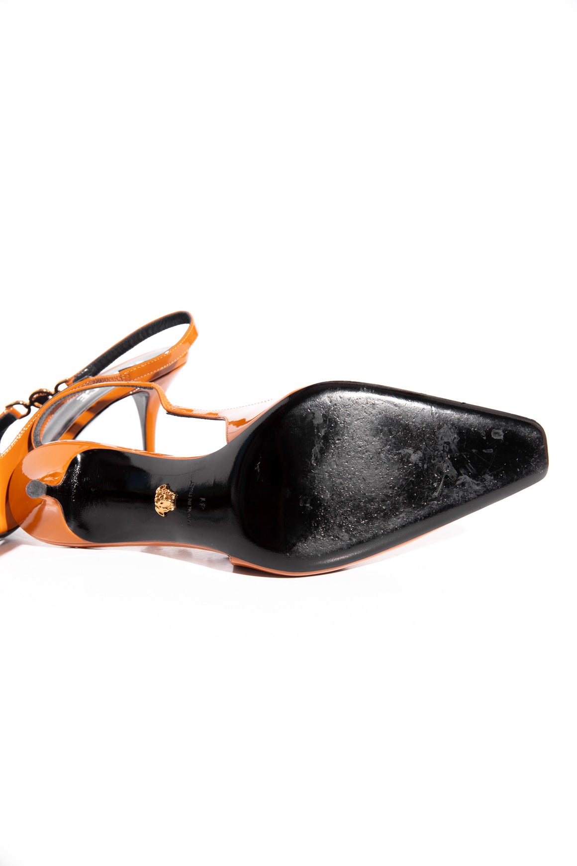 VERSACE Rust Patent Slingback Medusa Pumps (Sz. 41)